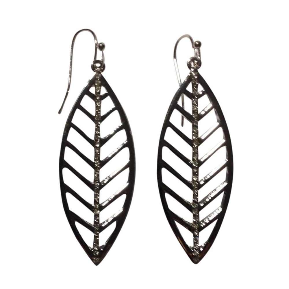 BCBGeneration Earrings Silver Faux Diamonds Leaf